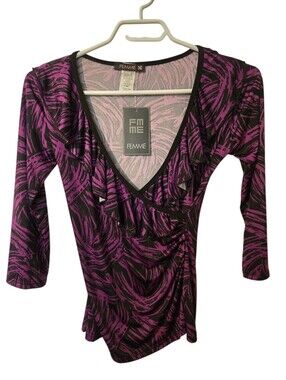 Femme Purple Printed V-Neck Wrap Top Size S